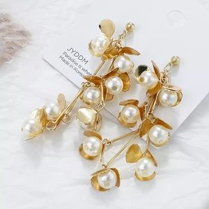 3/$25 Flower and Pearl Gold Tassel Earrings